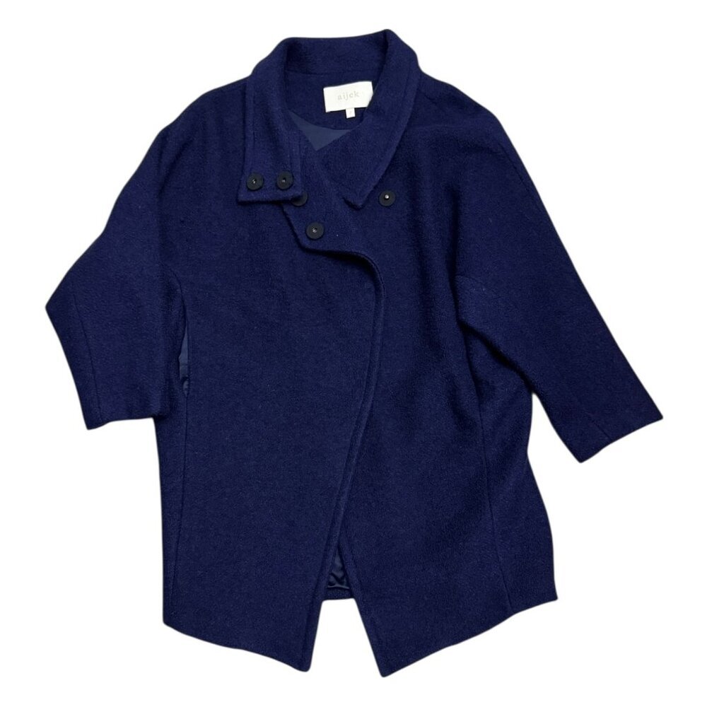 AIJEK Wool Luxury Designer Blue Business Casual Winter Pea Coat Womens Size 2